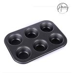 6 Cups Carbon Steel Mini Muffin Bun Pan Non-Stick Cupcake Baking Bakeware Mould Tray Cake Mold (Black)