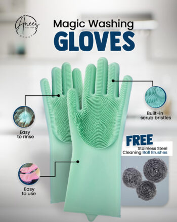 Magic Washing Gloves with Free 3pcs Stainless Steel Cleaning Ball Brushes
