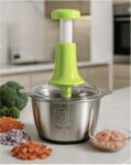 Meat & Vegetable Push Chopper with Steel Bowl